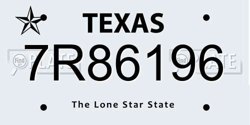 7R86196 Texas License Plate