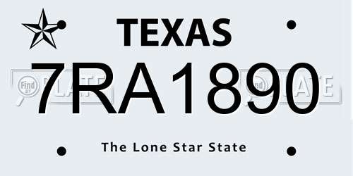 7RA1890 Texas License Plate