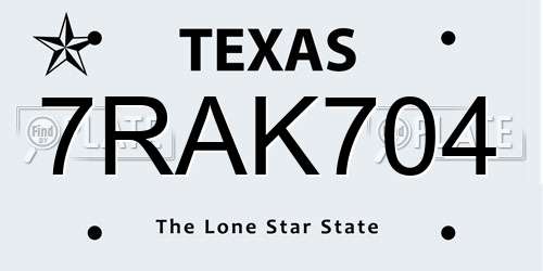 7RAK704 Texas License Plate