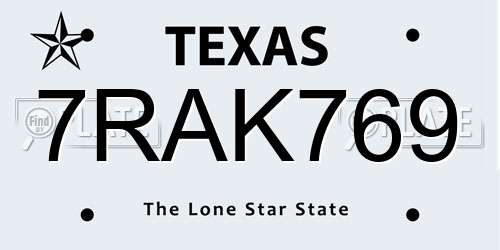 7RAK769 Texas License Plate