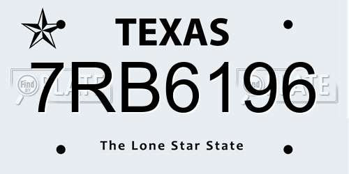 7RB6196 Texas License Plate