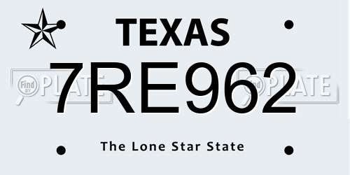 7RE962 Texas License Plate