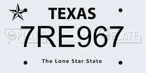 7RE967 Texas License Plate