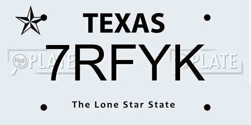 7RFYK Texas License Plate