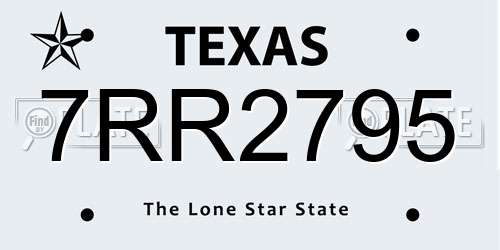 7RR2795 Texas License Plate