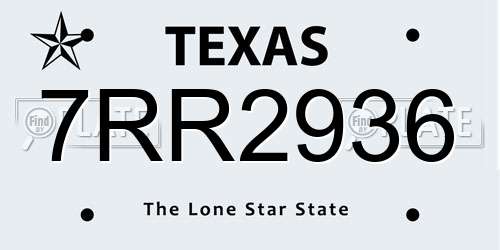 7RR2936 Texas License Plate