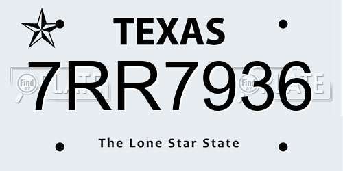 7RR7936 Texas License Plate