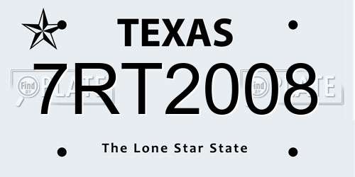 7RT2008 Texas License Plate