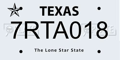 7RTA018 Texas License Plate