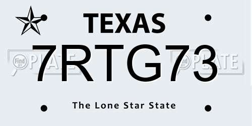 7RTG73 Texas License Plate