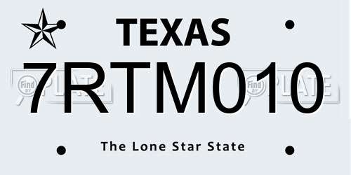7RTM010 Texas License Plate