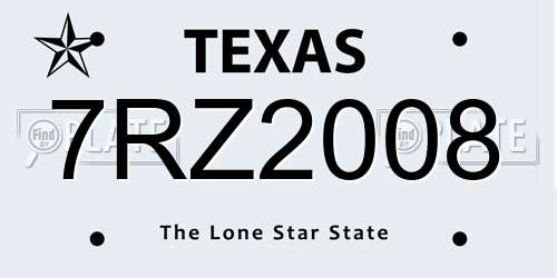 7RZ2008 Texas License Plate