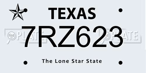 7RZ623 Texas License Plate