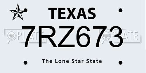 7RZ673 Texas License Plate
