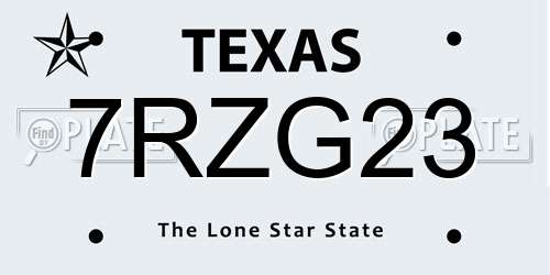 7RZG23 Texas License Plate