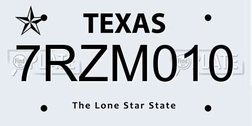 7RZM010 Texas License Plate