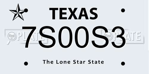 7S00S3 Texas License Plate