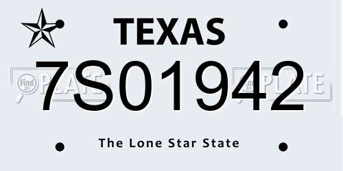 7S01942 Texas License Plate