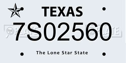 7S02560 Texas License Plate