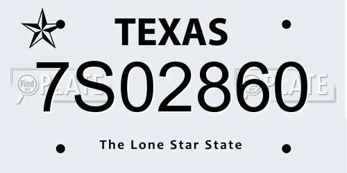 7S02860 Texas License Plate