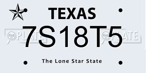 7S18T5 Texas License Plate