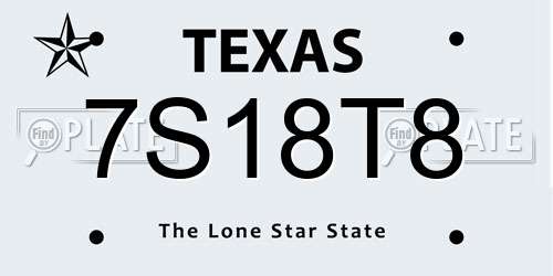 7S18T8 Texas License Plate