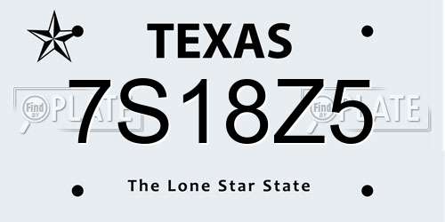7S18Z5 Texas License Plate