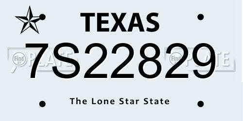 7S22829 Texas License Plate
