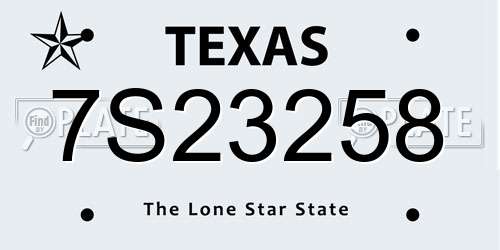 7S23258 Texas License Plate