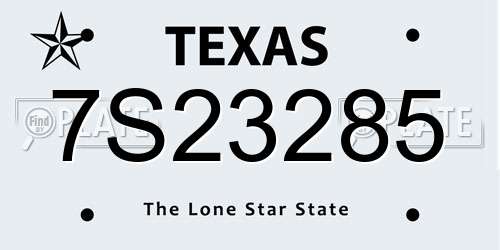 7S23285 Texas License Plate