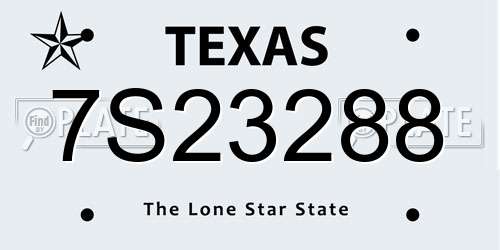 7S23288 Texas License Plate