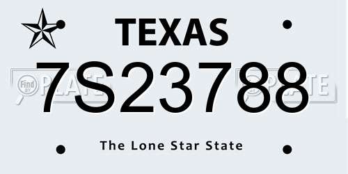 7S23788 Texas License Plate
