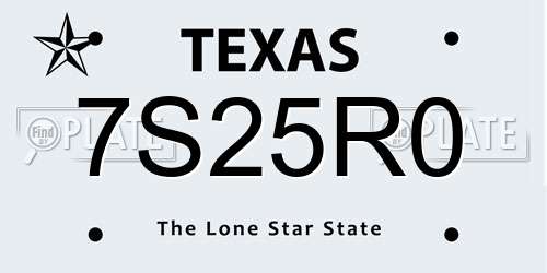 7S25R0 Texas License Plate
