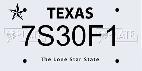 7S30F1 Texas License Plate