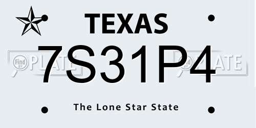 7S31P4 Texas License Plate