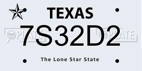 7S32D2 Texas License Plate