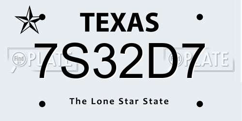 7S32D7 Texas License Plate
