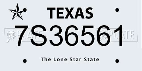7S36561 Texas License Plate