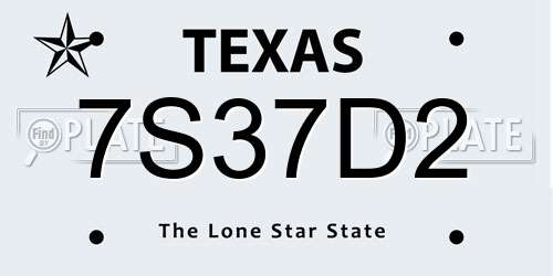 7S37D2 Texas License Plate