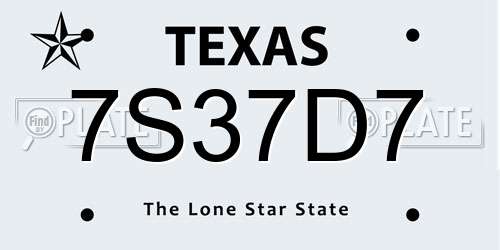 7S37D7 Texas License Plate