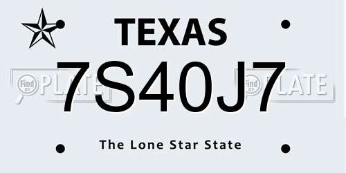 7S40J7 Texas License Plate