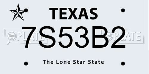 7S53B2 Texas License Plate