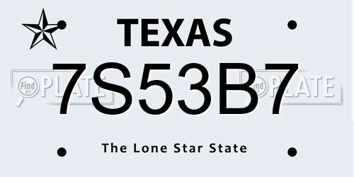 7S53B7 Texas License Plate