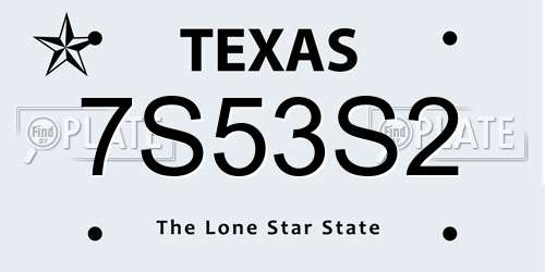 7S53S2 Texas License Plate