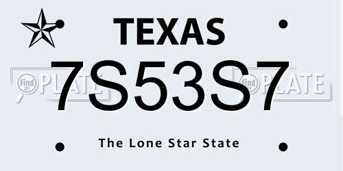 7S53S7 Texas License Plate