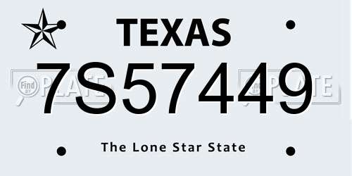 7S57449 Texas License Plate
