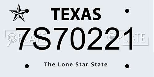 7S70221 Texas License Plate