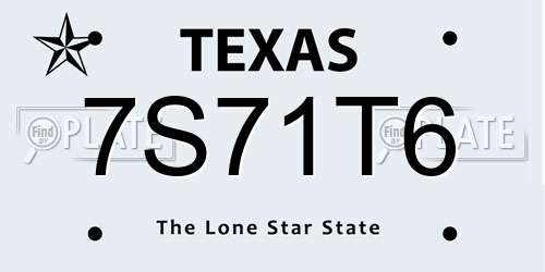 7S71T6 Texas License Plate