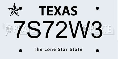 7S72W3 Texas License Plate