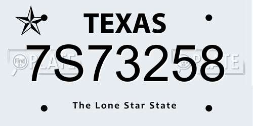 7S73258 Texas License Plate